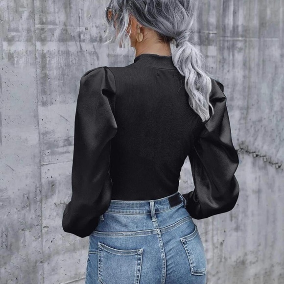 baby blue Ribbed long sleeve puff top fall - Picture 12 of 13